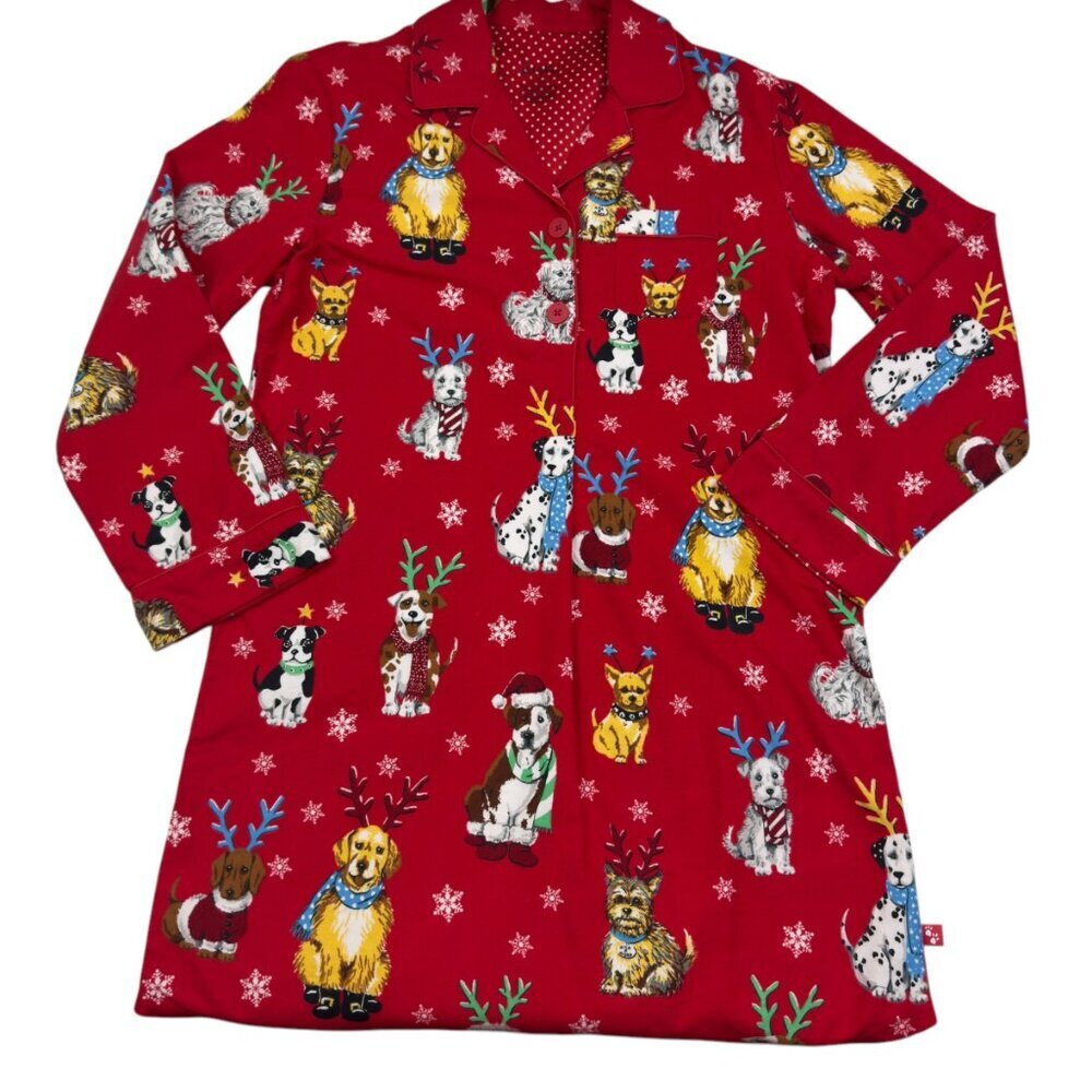 Nick & Nora Soft Comfy Flannel Christmas Dogs Nightshirt Women's Size Medium